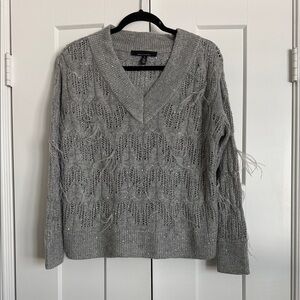 White House Black Market Gray Textured V-Neck Sweater